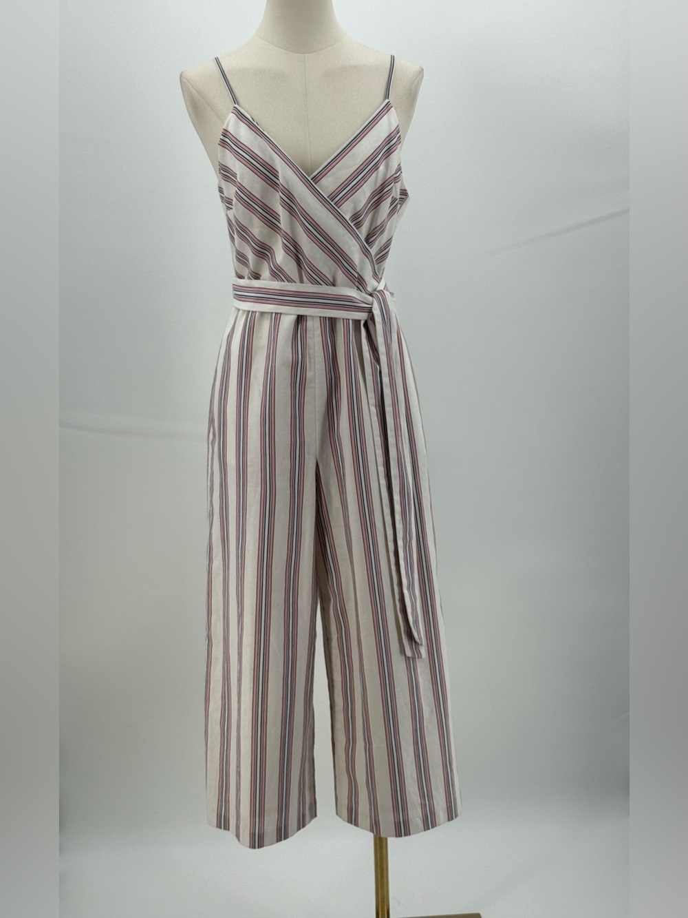 Banana Republic Striped Crop Jumpsuit Wrap V-Neck Tie Waist Wide Leg Size 4 - Picture 4 of 13
